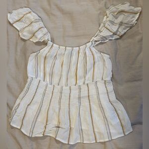 American Eagle Outfitters Cream and Gold Striped Blouse